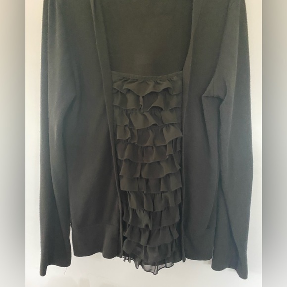 New Woman Design - black cardigan with ruffles down center of chest to hem - Picture 2 of 4